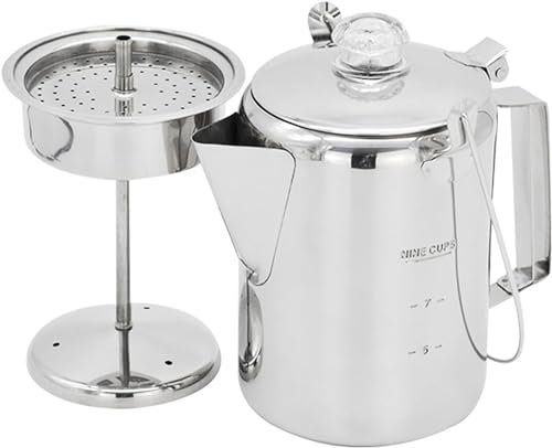 JJzex Kaffeekanne aus Edelstahl, 1,2 l Outdoor 9 Tassen Edelstahl Perkolator Kaffeekanne Kaffeemaschine für Camping Home Kitchen