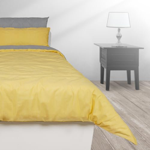 iNaAm Bettwäsche 155x220 Baumwolle Bettbezug mit Kissenbezug Hotelverschloß - Bettwäsche-Set 3-teilig mit Knöpfen für Sommer & Winter (155 x 220 + 1 x 80 x 40 + 1 x 80 x 80, Gelb)