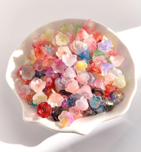 Perle di vetro a forma di fiori da infilare, 100 pezzi, 12 mm, colorate campanula per bracciali, perline modellate per la creazione di gioielli, bracciali, orecchini, collane fai da te