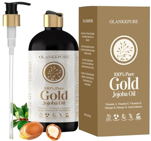 OLANKKPURE Huile de jojoba bio 16 oz - Huile de massage de jojoba 100 % pure et naturelle pour cheveux, peau, corps et visage - Naturellement pressée à froid, non raffinée - Huile de massage sans