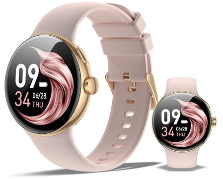 SmartWatch XINJI N2 mit Bluetooth, AMOLED Touchpanel, Puls-/HRV-/Blutsauerstoff-Messung, Schlafmonitor, Musikspeicher, Kalorien-/Schrittzähler, Benachrichtigungsfunktion, App, 3ATM Wasserdicht, gold