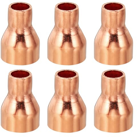 PATIKIL 15mm to 8mm ID Copper Reducer, 6pcs 99.9% Pure Copper Reducing Coupling Pressure Fitting Pipe Tube Connector Adapter with Sweat Solder Connection for HVAC Refrigeration System
