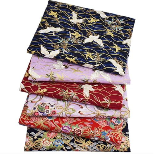 Tissu en coton style japonais patchwork - Paquets de tissu avec motif floral bronzage - Tissus à coudre et décoratif pour vêtements et patchwork