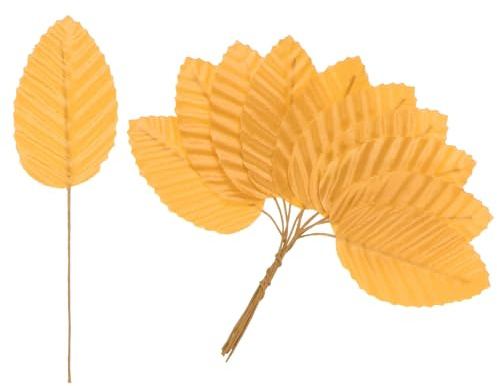 M METERXITY 42-Pack Artificial Silk Leaf with Stem Orange | Faux Wire Single Leaves, Fake Flower Leaf, for DIY Bouquet Wreaths Wedding Garland Party Decorations, Fake Rose Craft Leaves