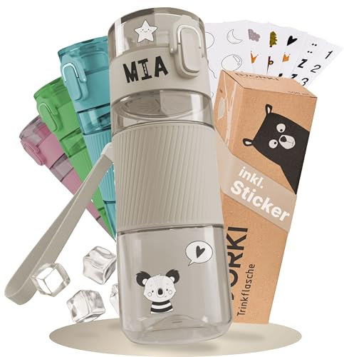 BJORKI Trinkflasche Kinder auslaufsicher 350ml inkl. BONUS Namenssticker – Kleine Trinkflasche für Kindergarten – Kohlensäure geeignet & Spülmaschinenfest – Robuste Water Bottle Kids