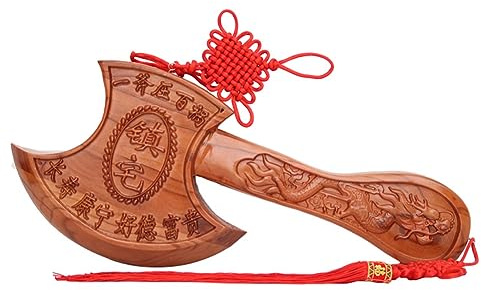 Chinese Peach Wood Axe Sword for Adults Kids【Two Size Options】Chinese Mini Axe Sword Pendant Tassel Necklace for Men Women Chinese Traditional Decorations for Living Room Bedroom Home (L (29CM))