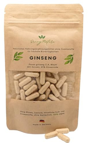Ginseng Kapseln 400mg – 27% Ginsenoide – Hochdosiert & Laborgeprüft – Reiner Panax Ginseng – Vegan, in Deutschland produziert – 60 Kapseln von sunny nature®