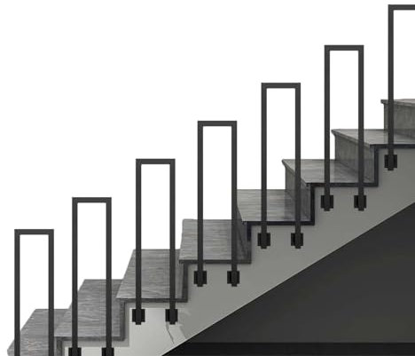 U-förmige Treppengeländer-Handläufe, passend für 1 Stufe, industrielles Eisenrohrgeländer, Übergangshandlauf mit Installationssatz, Handläufe außen für Terrassenbeläge, Gartenterrasse, Balko