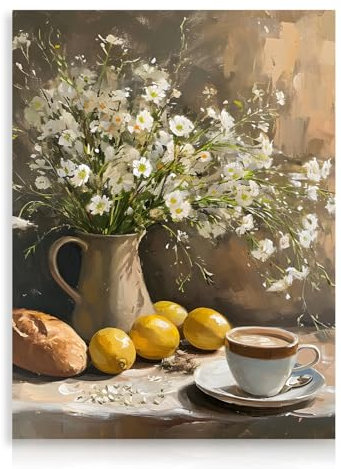 Dazzlewall Vintage Floral Wall Art Poster, Lemon Kitchen Pictures Wall Decor Daisy Still Life Print for Bedroom Living Room Decor 12x16 in Unframed