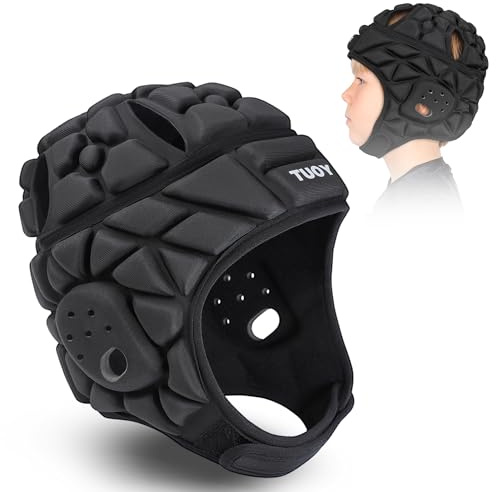 HAIYUE Soft Shell Flag Football Helmet for Youth Kids Adults, 7v7 Rugby Scrum Cap with Adjustable Breathable EVA Foam Padded Head Protector