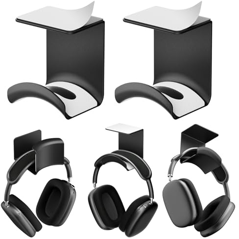 2 pezzi universali, supporto per cuffie da tavolo, autoadesivo, supporto per cuffie da parete, supporto per cuffie per più dispositivi da scrivania, tavolo da gioco