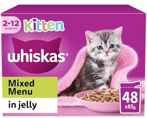 Whiskas 2-12months Kitten Wet Cat Food Pouches Mixed Menu in Jelly 48 x 85g