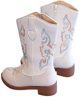 Bottes de cowboy pour filles - Bout pointu - Fermeture éclair latérale - Broderie classique - Chaussures western pour enfants - Tenue décontractée - Chaussures confortables - Style polyvalent - Âge 5