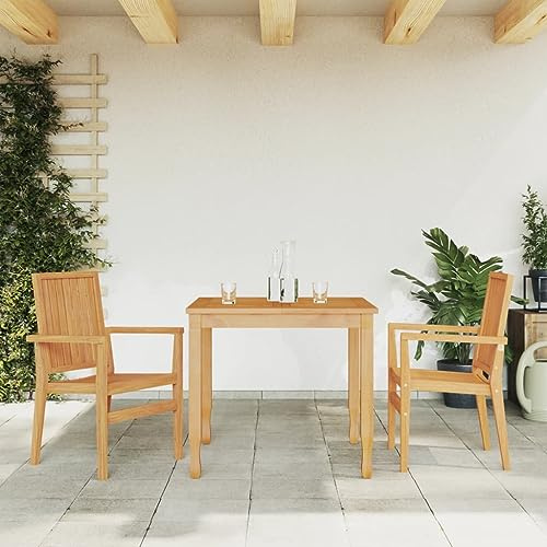 Teenpull Stapelbara trädgårdsstolar set om 2, 56,5 x 57,5 x 91 cm, teak i massivt trä, hållbara terrassstolar för utomhusbruk, hög lastkapacitet, bekväm sittplats