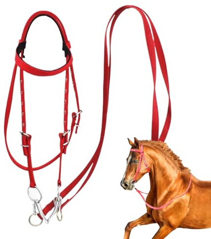 Rênes Rouges avec Sangle - Bride réglable et résistante - Équipement d'équitation de qualité supérieure avec Boucles Solides - Rênes pour Une Conduite Confortable - Antidérapant et Facile