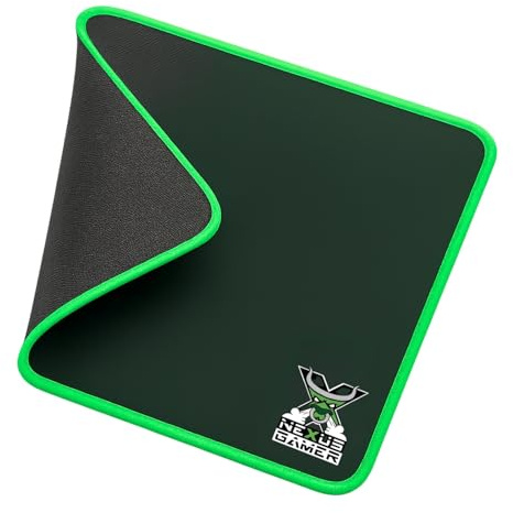 Nexus Gamer Tappetino Mouse da gaming 30x25 cm, spessore 3mm,professionale,superficie in tessuto ultra-liscio,base in gomma naturale Antiscivolo,bordi cuciti Anti-sfilacciamento (bordo verde)