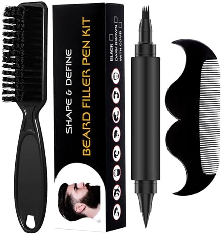 Beard Filler Pen | Water Proof Beard Filling Pen Kit, Comb, Brush,4-Tip Pencil, Long Lasting Coverage Paint, Natural