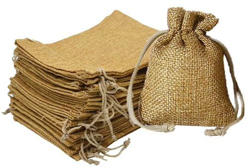 YFTRFR 26 Piezas Bolsas de Lino, Sacos de Yute Almacenamiento Reutilizable con Cordón para Regalo, Joyeria, Fiestas, Cumpleaños, Pintura DIY, Favor de Bodas, Artesanal(Marrón Oscuro)