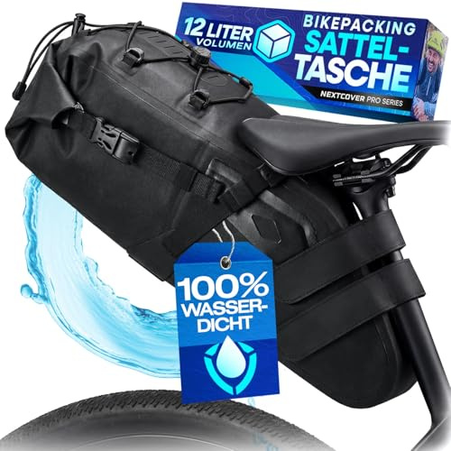 Nextcover Borsa da sella per bicicletta, 12 litri, impermeabile al 100% grazie ad AquaShield-TPU, borsa da sella per bicicletta, bici da corsa, mountain bike