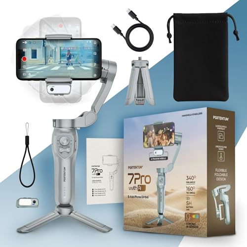 PORTENTUM 7 Pro Gimbal Smartphone mit unabhängigem AI-Tracking-Modul – 3-Achsen Handy Stabilisator – faltbar mit Stativ – optionale App – kompatibel mit iPhone und Android – Vlog YouTube TikTok