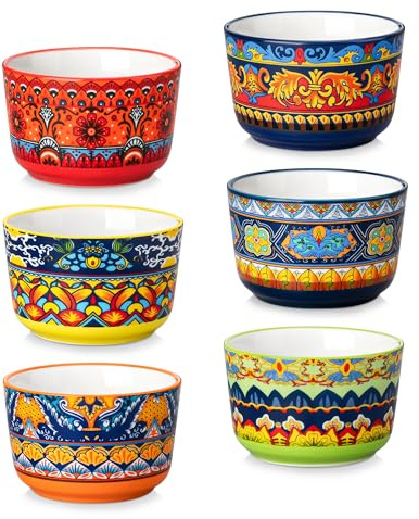 vancasso KRVI 4 oz Ramekins Set of 6, 120 ml Porcelain Creme Brulee Souffle Dishes, Baking Cups for Pudding, Fruits, Dips, Air Fryer and Oven Safe