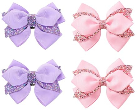 4PCS Glitter Hair Bows for Girls, Exquisite Sparkly Bow Hair Clips
