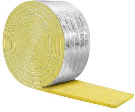 Glasull, rörisolering, aluminiumbelagd 10 m x 7,6 cm – energisparande värmeisolering och ljudisolering för rörledningar, värmebeständig isoleringsrulle med aluminiumfolie, brandskyddsklass A1