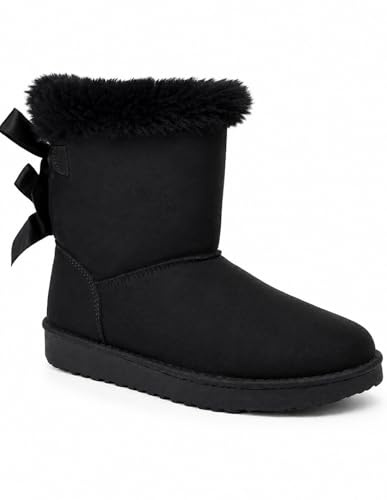 Bottes fourrées chaudes femme avec ruban satiné et fourrure synthétique