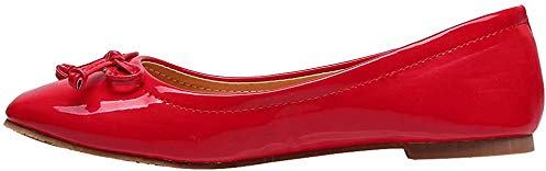 Jamron Kvinnor Härliga Ballerinor med Fluga Bekväm Fyrkantig Tå Bollplattor Tofflor Pumpar Dolly Skor Röd SN02911 EU42