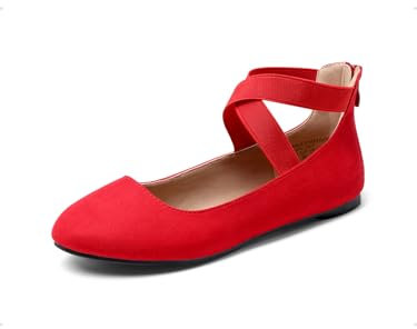 DREAM PAIRS Women's Sole_Stretchy RED Elastic Ankle Straps Ballet Flats Shoes Size 8 US/ 6 UK