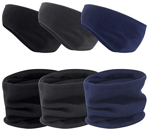 TUPARKA 6 Pcs Fleece Ear Warmers Headband Neck Warmer Set Winter Headbands Neck Gaiter for Men and Women Winter Outdoor Sports and Daily Wearing, 3 Colors
