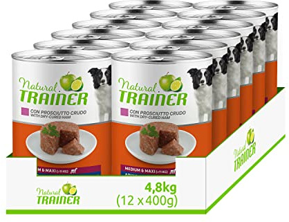 Natural Trainer Medium-Maxi - Cibo Umido per Cani con Prosciutto Crudo 12 x 400 g