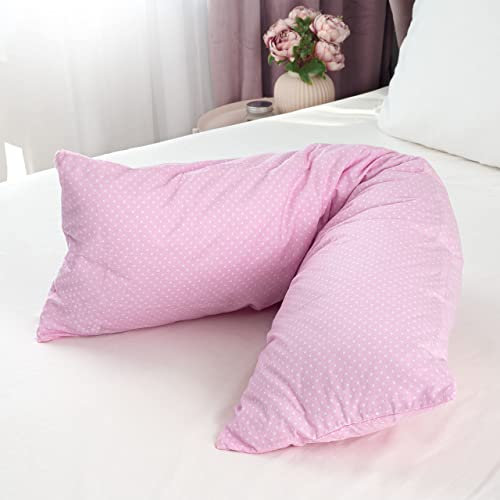 PHD Primera Seitenschläferkissen 140 x 40 cm mit Bezug (Rosa mit Punkten) - Allergiker-empfohlen u. 60°C waschbar, perfekt als Schwangerschaftskissen u. Stillkissen, Öko-Tex 100 Zertifiziert