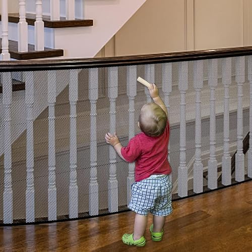 Stairway Net, Baby Gate for Stairs with No Drilling, Baby Safety Banister Guard Rail Net, 18 ft L x 2.66 ft H, Safety Net Balcony Banister Stair Net for Child, Small pet,Toy- Indoor & Outdoor(Black)