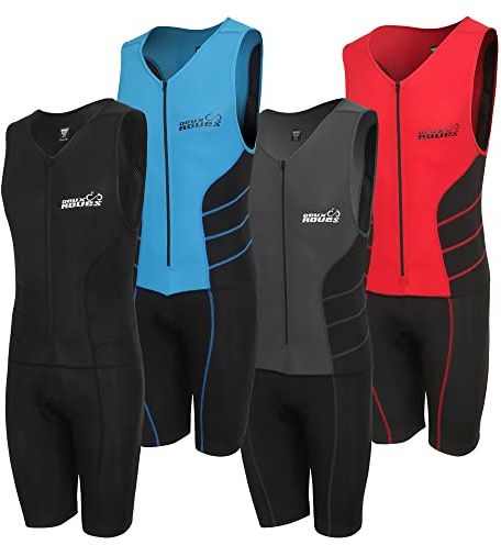 Deux Roues Triathlon-Anzug für Jugendliche, Kinder, Tri-Radsportanzug, ärmellos, Bonus Race Bib Belt, Rot, Youth 12