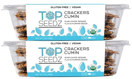 Top Seedz Certified Organic Gluten Free Cumin Seed Crackers | 2-Pack | 5 Ounces | Healthy Vegan Crackers with Plant Based Protein | Made of Sunflower, Flax, Sesame and Pumpkin Seed