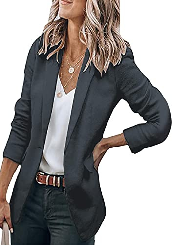 GORIFE Women's Fomal Solid Color Boyfriend Blazer Casual Pocket Lapel Collar Office Blazer Dark Grey 4XL