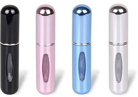 Generic 4Pcs 5ml Travel Perfume Bottle Set - Refillable, Leakproof, Aluminum & Plastic, Black, Blue, Rose, Silver