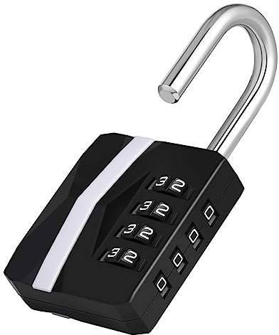 ZHEGE Combination Padlock for Gym Locker, 4 Digit Code Padlocks (1P, Black) | Outdoor Heavy Duty Waterproof for Fence Shed Gate, White Number Lock for School Locker, Toolbox