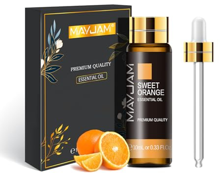 MAYJAM Sweet Orange Essential Oil 10ML - Pure, Undiluted - Premium Quality Essential Oils with Glass Dropper - for Diffuser and DIY Candle Making
