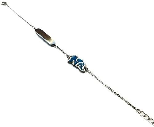 Generico Bracciale Argento 925 Misura Bambino Regolabile con Targhetta da incidere Personalizzata con Scritta e/o Data, Elefantino smaltato. Confezione E Incisione Incluse nel Prezzo