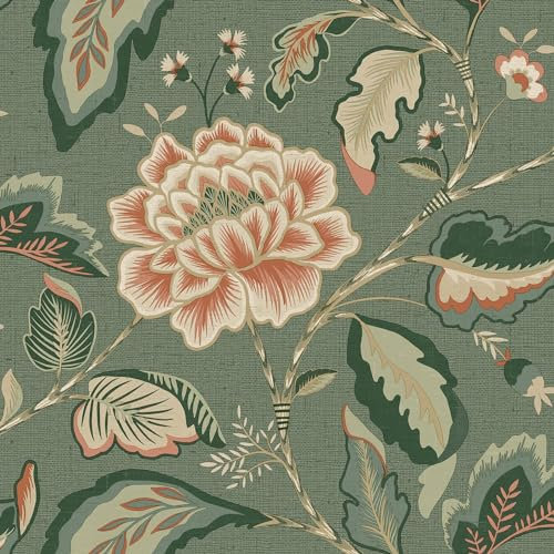 Belgravia Maya Trail Vinyltapete Moderne Tapete für Wohnzimmer Schlafzimmer Kamin dekorative luxuriöse Blumen Tapeten Blätter Blumen Muster (Grün/Orange/Multi)