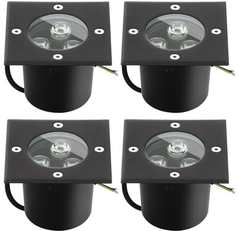 Goodia Bodeneinbaustrahler Aussen, 4Stk. 3W Bodenstrahler Außen 230V AC 280 Lumen IP67 Bodenleuchten Außen LED Einbaustrahler Außen, Bis zu 1000 kg Belastbar Warmweiß, Rund Schwarz