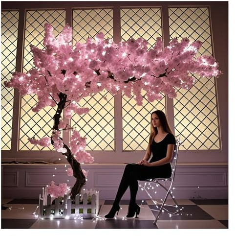 Albero Artificiale Fiori Ciliegio, Finto Fiore Sakura Con Led Lampada, Fatto A Mano Ciliegio Alberi per Casa Ufficio Interno Esterni Decorativo (Rosa, 70.9IN/180CM)