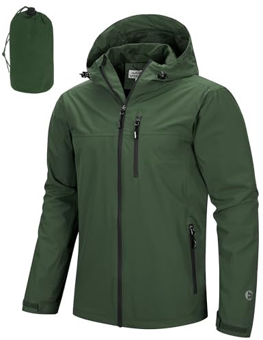 Outdoor Ventures Regenjacke Herren Wasserdicht Atmungsaktiv, Packbar Fahrrad Jacke Leichte Windbreaker zum Freizeit Wandern Camping Dunkelgrün/Schwarz M