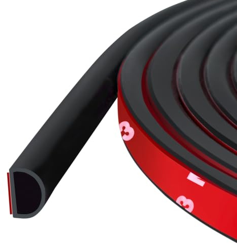 Weather Stripping Door Seal Self Adhesive Door Weather Strip Silicone D Shaped Seal Strip for Door Frame/Window Seal, 20FT, Black Color (9/16 W × 15/32 T)