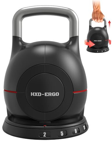 HXD-ERGO Juego de Pesas Rusas Ajustables 7 en 1 con Mango de Aluminio Sólido para Entrenamiento Seguro en el Hogar, Ahorre Espacio, 10-20 kg Pesas Rusas (20 kg Negro)