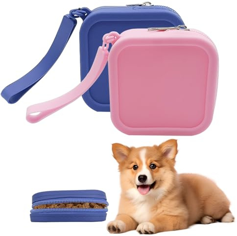 FOSDICK 2PCS Custodia in Silicone per Cani, Portatile Porta Premietti per Cani e Gatti, Facile da Pulire, Design con Cerniera, Borsa da Allenamento Portatile, 9 * 9 * 3cm