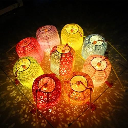 Set di 10 lanterne di carta da 15,2 cm, in colori vivaci, luci LED, lanterne di carta da appendere con nappe, bastoni da passeggio per cene, feste di compleanno (forma ovale)