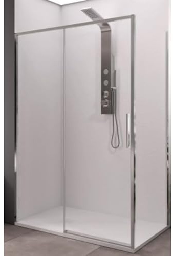Impalli - Cabina de ducha angular de 200 cm de altura con nicho extensible de 77,5 a 79 cm y 97-100 cm de altura, puerta fija y deslizante, cristal templado de 6 mm, acabado de cristal transparente